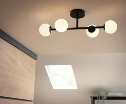 Habitat Opal Metal Bathroom Flush Ceiling Light - Black -Habitat shop 2067405 R Z002C