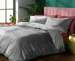 Habitat Plain Velvet Silver Bedding Set - Double -Habitat shop 2159162 R Z004A