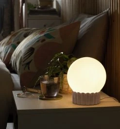 Habitat Ribbed Globe Table Lamp - White & Natural -Habitat shop 4588982 R Z002C