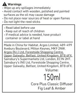 Habitat 150ml Scented Diffuser - Fig Leaf & Amber -Habitat shop 6823944 R Z011A