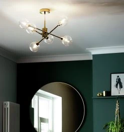 Habitat Glam 6 Light Glass Ceiling Light – Gold -Habitat shop 7835340 R Z002C