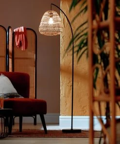 Habitat Rattan Arc Floor Lamp - Cream And Black 22 Habitat Rattan Arc Floor Lamp - Cream And Black -Habitat shop 8024789 R Z002C