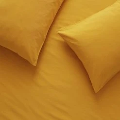 Habitat Stonewashed Cotton Plain Mustard Bedding Set -Double -Habitat shop 9189252 R Z002A