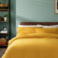 Habitat Stonewashed Cotton Plain Mustard Bedding Set -Double -Habitat shop 9189252 R Z002C