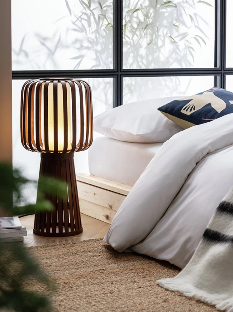 Habitat Achille Bamboo Table Lamp - Walnut & White 4 Habitat Achille Bamboo Table Lamp - Walnut & White - Image 2