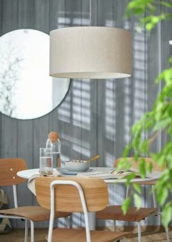 Habitat 49cm Linen Drum Shade - Oatmeal -Habitat shop 9467929 R Z002C