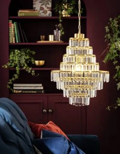 Habitat Presley Glass 8 Tier Chandelier - Brass -Habitat shop 9514449 R Z002C
