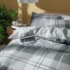 Habitat Check Charcoal Grey Bedding Set - Single