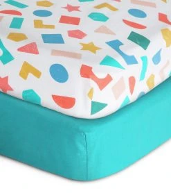Habitat Kids Colourful Shapes 2 Pack Fitted Sheets - Cot