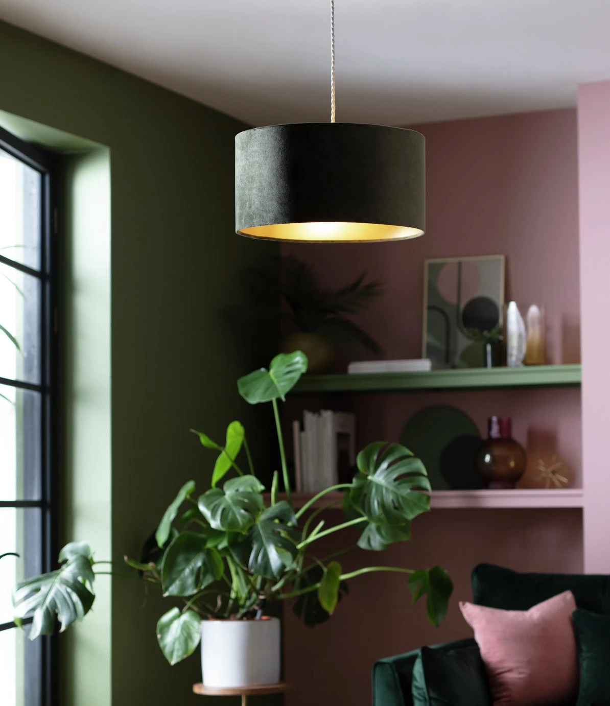 Habitat Gaia Velvet & Foil 40cm Drum Shade - Chive 8 Habitat Gaia Velvet & Foil 40cm Drum Shade - Chive - Image 6